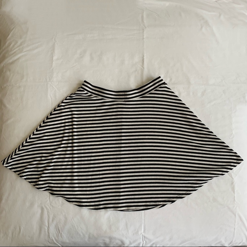 Ribbed A-line/skater Black and White Striped Skirt